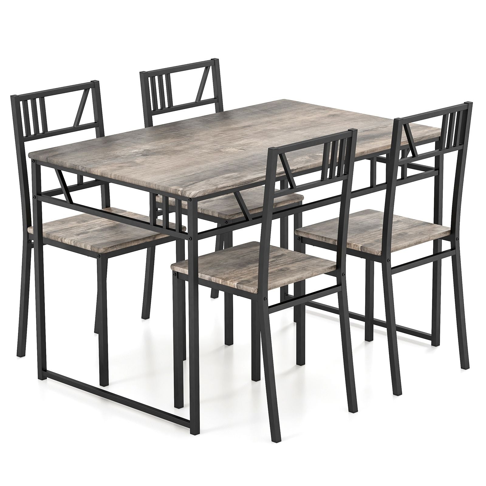 Industrial-Style Kitchen Table and 4 Chairs with Wood like Tabletop and Metal Frame