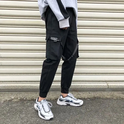 Ribbons Harem Joggers Men Cargo Pants Streetwear 2024 Hip Hop Casual Pockets Track Pants Male Harajuku Fashion Trousers