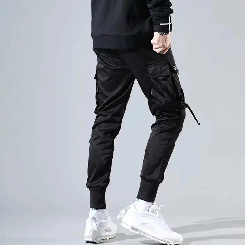 Ribbons Harem Joggers Men Cargo Pants Streetwear 2024 Hip Hop Casual Pockets Track Pants Male Harajuku Fashion Trousers