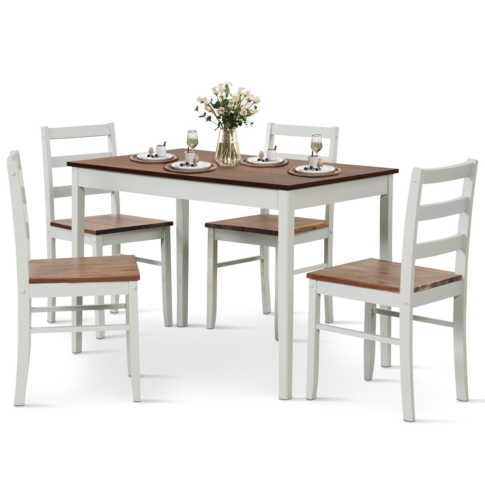 5 Piece Dining Table Set with Wooden Large Tabletop