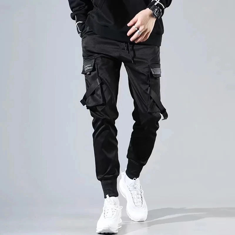 Ribbons Harem Joggers Men Cargo Pants Streetwear 2024 Hip Hop Casual Pockets Track Pants Male Harajuku Fashion Trousers