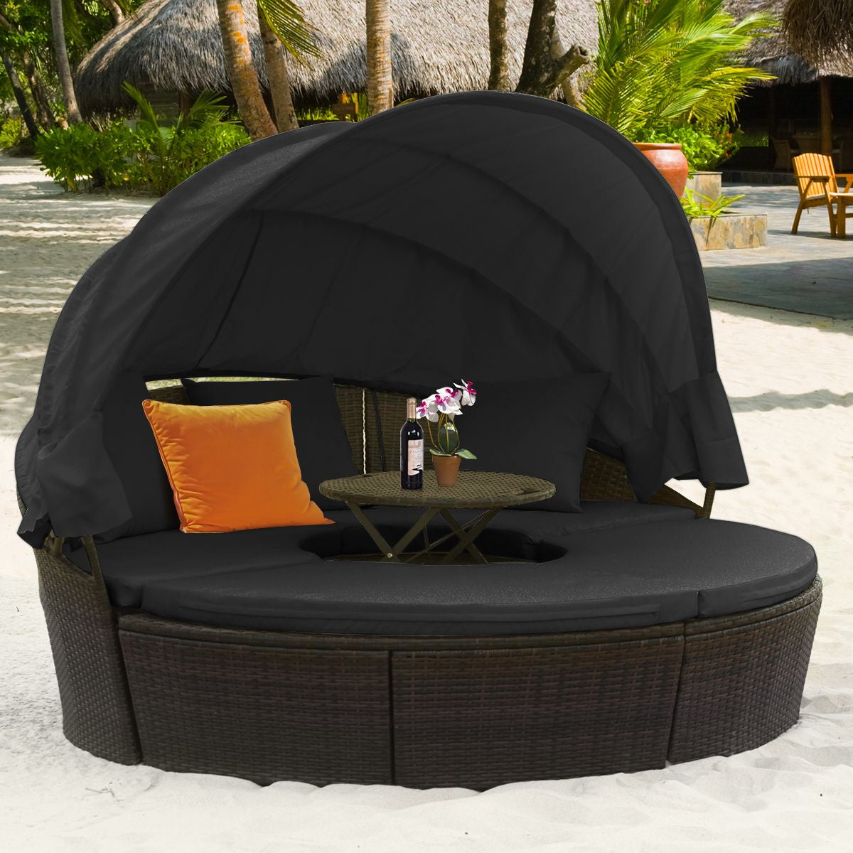 Outdoor Wicker Daybed, Patio round Sectional Furniture Set