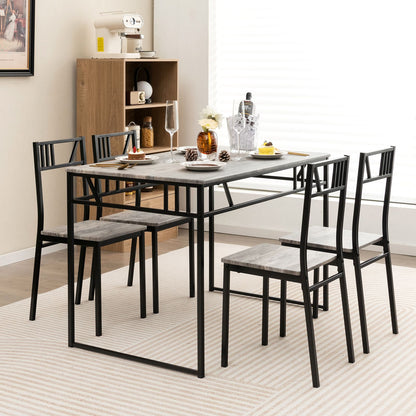 Industrial-Style Kitchen Table and 4 Chairs with Wood like Tabletop and Metal Frame