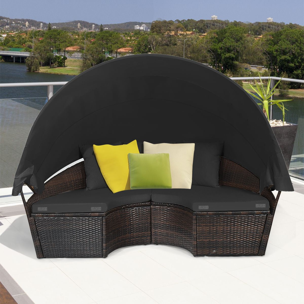 Outdoor Wicker Daybed, Patio round Sectional Furniture Set