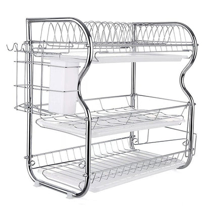 3 Tier Dish Drainer Rack with Drip Tray Kitchen Drying Rack Bowl Plate Holder UK