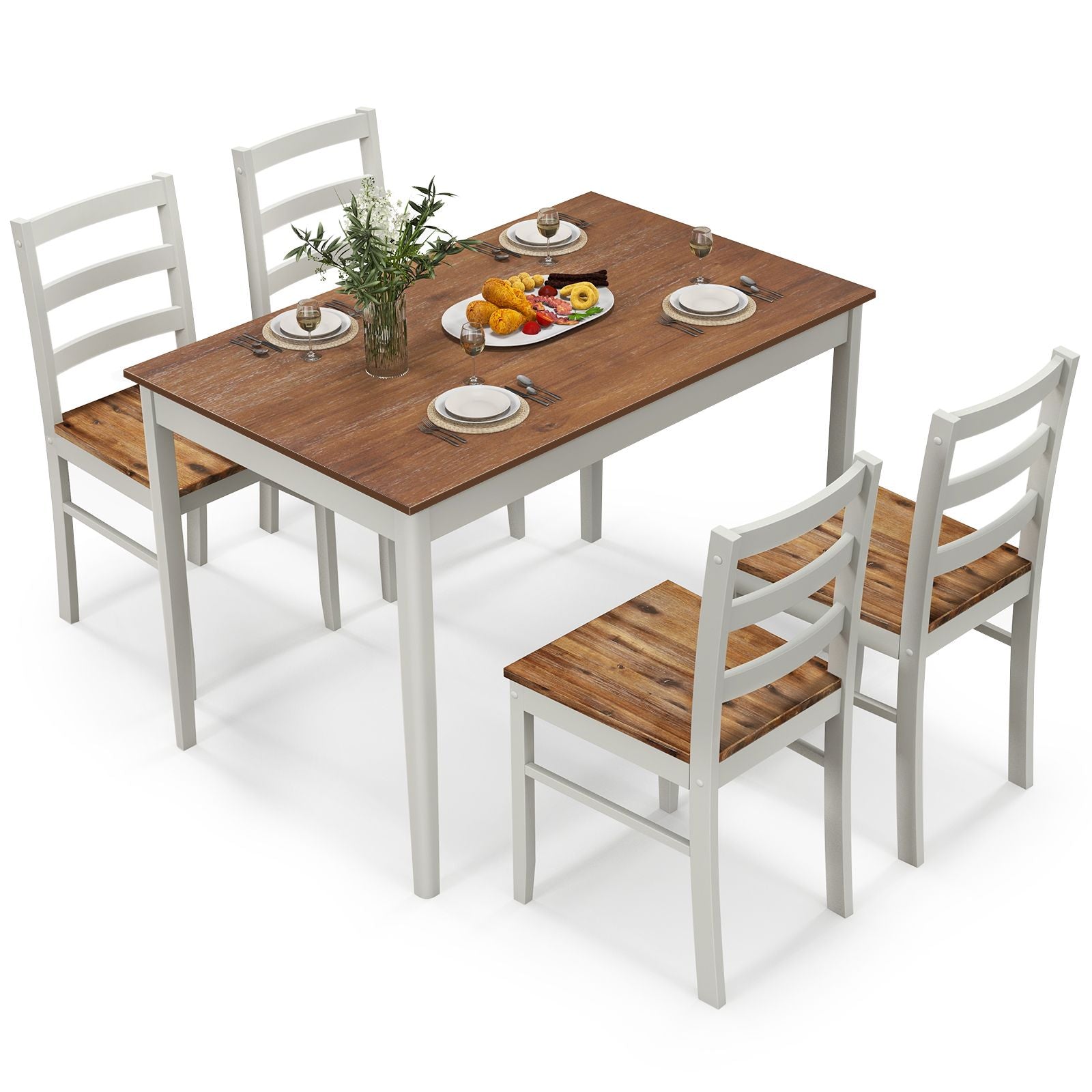 5 Piece Dining Table Set with Wooden Large Tabletop