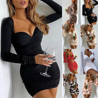 Womens Sexy Bodycon Mini Dress Evening Party Long Sleeve Ruched Clubwear Size 14