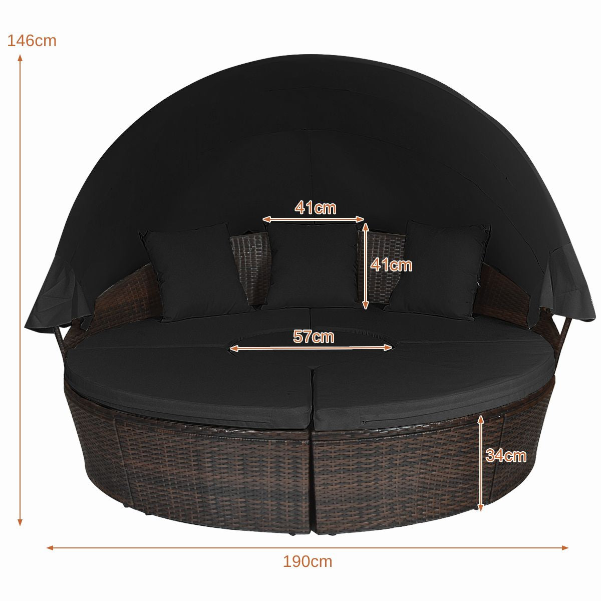 Outdoor Wicker Daybed, Patio round Sectional Furniture Set