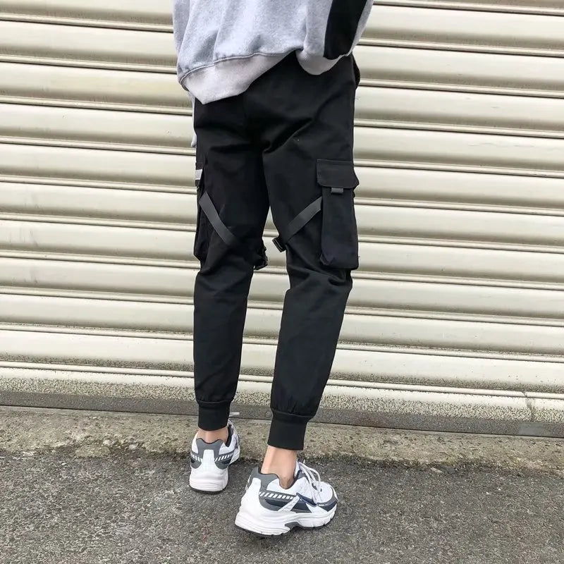 Ribbons Harem Joggers Men Cargo Pants Streetwear 2024 Hip Hop Casual Pockets Track Pants Male Harajuku Fashion Trousers